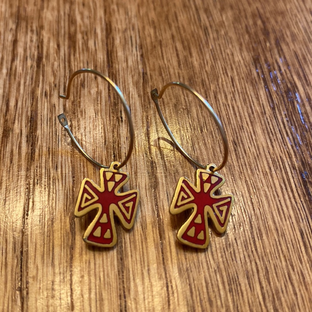 RARE Laurel Burch Hoop cross earrings